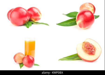 Collection of isolated peaches close-up isolated on white background Stock Photo
