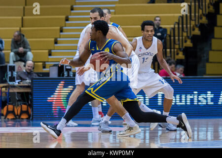 ZAGREB, CROATIA - NOVEMBER 17, 2017: Basketball match between KK Cedevita and KK Vrijednosnice Osijek. Basketball player in action Stock Photo