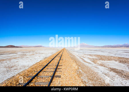 Old railway in Salar de Uyuni (salt flat), Bolivia Stock Photo