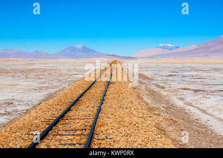 Old railway in Salar de Uyuni (salt flat), Bolivia Stock Photo