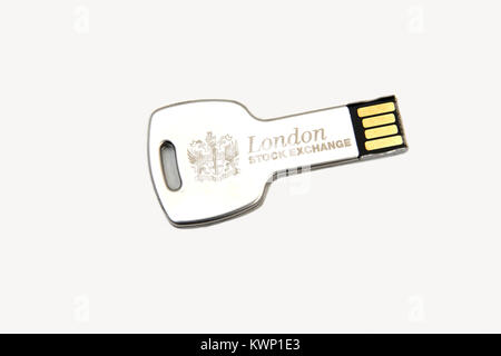 A Promotional USB Memory Stick Shaped as A Key London Stock Exchange Coat Of Arms Stock Photo