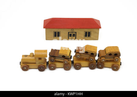 Handmade Wooden Magnetic Train Set With Station Stock Photo