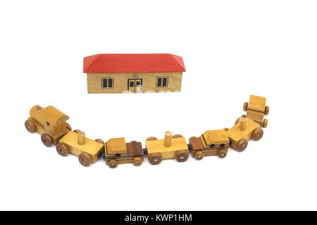 Handmade Wooden Magnetic Train Set With Station Stock Photo