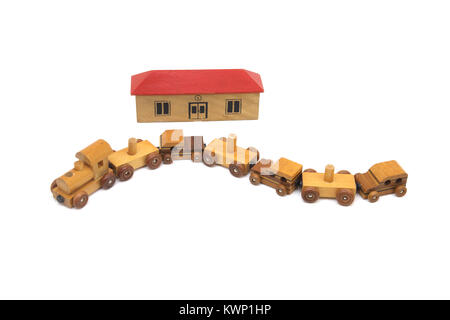 Handmade Wooden Magnetic Train Set With Station Stock Photo