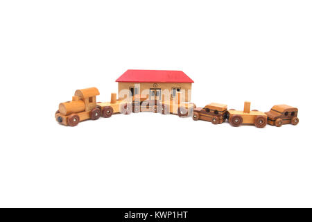 Handmade Wooden Magnetic Train Set With Station Stock Photo