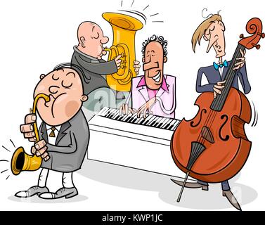 Cartoon Illustration of Jazz Musicians Band Playing a Concert Stock Vector