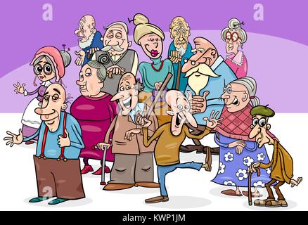 Cartoon Illustration of Elder People or Senior Characters Group Stock Vector
