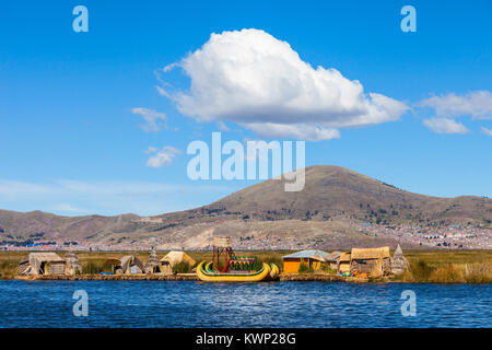 Uros floating island near Puno city, Peru Stock Photo