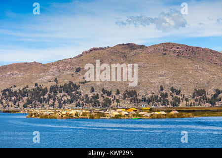 Uros floating island near Puno city, Peru Stock Photo