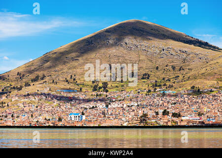 Puno panoramic view from Titicaca lake, Peru Stock Photo