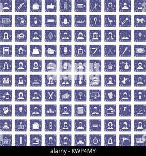 100 hairdresser icons set grunge sapphire Stock Vector