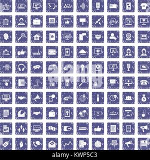 100 help desk icons set grunge sapphire Stock Vector