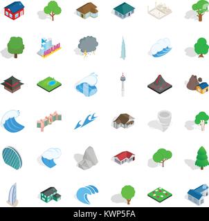 Miami house icons set, isometric style Stock Vector