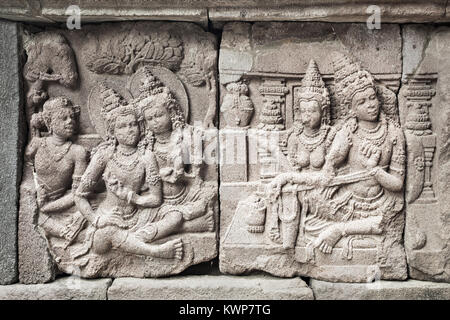 Relief panel of Prambanan Temple, Central Java in Indonesia Stock Photo