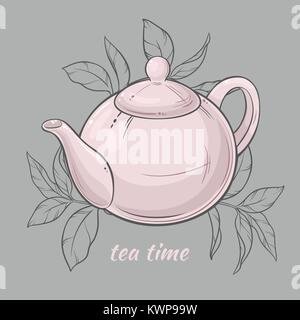 Vector Illustration with white teapot on grey  background Stock Vector