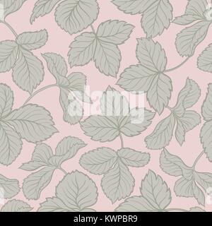 strawberry leaves vector seamless pattern  on color background Stock Vector