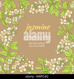 jasmine flowers vector frame on brown background Stock Vector