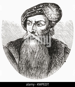 Gustav I, born Gustav Eriksson of the Vasa noble family and later known as Gustav Vasa, 1496 - 1560. King of Sweden.  From Ward and Lock's Illustrated History of the World, published c.1882. Stock Photo