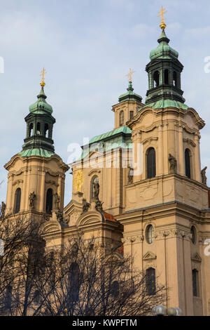 PRAGUE, CZECH REPUBLIC - DEC 23RD 2017: A view of St. Nicholas Church which is located in the historic Old Town Square in Prague, Czech Republic, on 2 Stock Photo