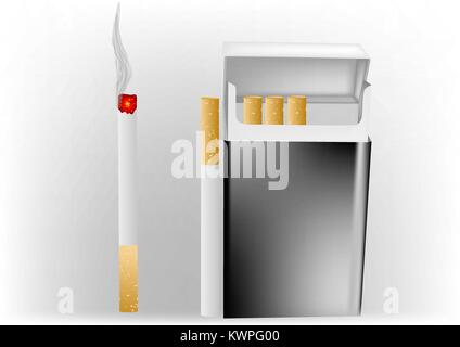 cigarettes in a pack iwith burning cigarette Stock Vector
