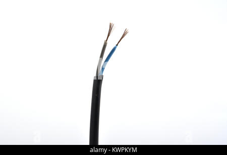 Electric cable with wires isolated on white background Stock Photo