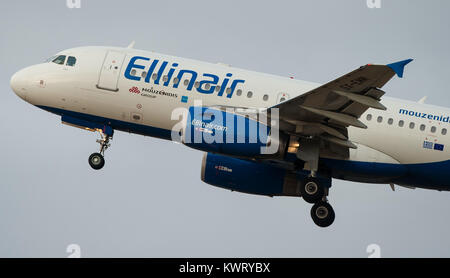 Stuttgart, Germany. 02nd Jan, 2018. The A319 airbus from the Greek airline company Ellinair takes off from Stuttgart airport, 02 January 2018. Credit: Christoph Schmidt/dpa/Alamy Live News Stock Photo