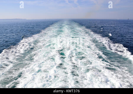 The wake of Pont Aven ferry in the atlantic near the french coast Stock Photo