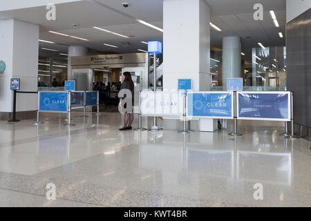 Priority checkpoint for the private security screening service Clear at San Francisco International Airport (SFO), San Francisco, California, September 13, 2017. Stock Photo