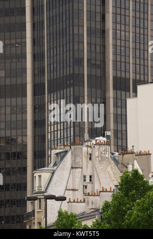 France, Paris, Montparnasse, Montparnasse Tower, 19th century building in forground Stock Photo