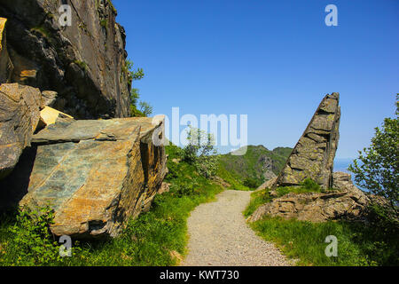 Triangular shaped rock in Beigua National Geopark, Liguria , Italy Stock Photo