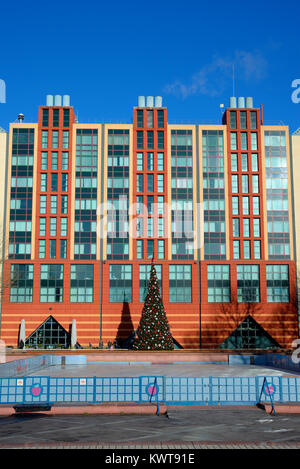 Christmas tree outside Hotel New York at Disneyland Paris. EuroDisney. Stylised exterior of hotel Stock Photo