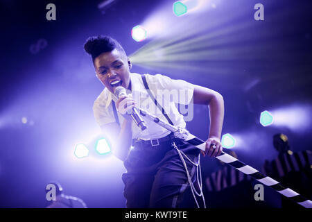 The American soul and R&B singer Janelle Monáe performs a live concert at the Arena Stage at Roskilde Festival 2012. Denmark 05.07 2012. Stock Photo