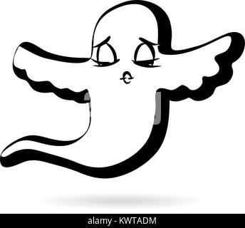 Flying ghost design vector sketch. sketched by hand. Emotional face series. Stock Vector