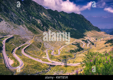 Transfagarasan pass in summer. Crossing Carpathian mountains in Romania, Transfagarasan is one of the most spectacular mountain roads in the world. Stock Photo