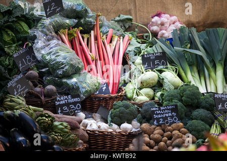LONDON, ENGLAND - December 18 , 2017 Different types of vegetables on the Borough market in London