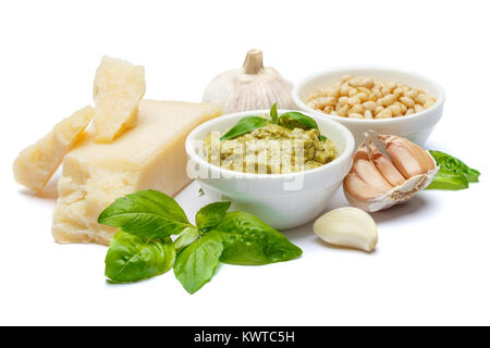 ingredients for traditional italian sauce pesto isolated on white background Stock Photo