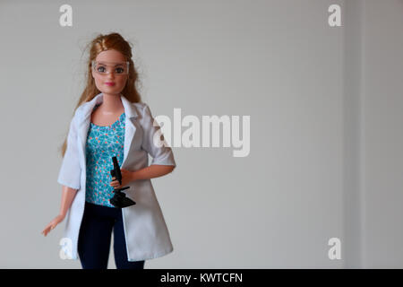 A Science Barbie Doll pictured at a home in Chichester, West Sussex, UK. Stock Photo