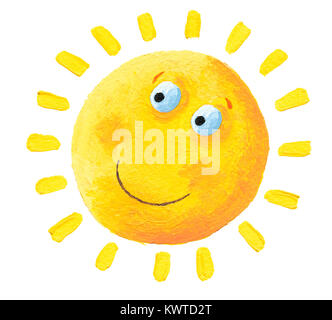 Acrylic illustration of Happy Sun Stock Photo