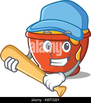 Playing baseball honey character cartoon style Stock Vector