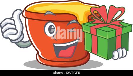 With gift honey character cartoon style Stock Vector