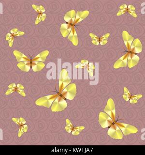 Pink pattern with butterflies with spirals background Stock Vector