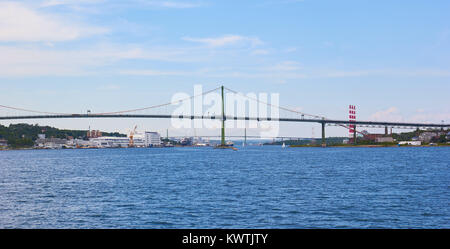 Angus L Macdonald suspension and toll bridge (opened 1955) crossing Halifax Harbour, Halifax, Nova Scotia, Canada Stock Photo