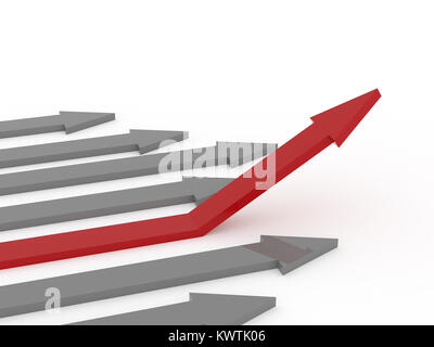 Red rising arrow on a white background, upswing concept, 3d rendering Stock Photo