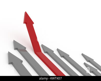 Red rising arrow on a white background, upswing concept, 3d rendering Stock Photo