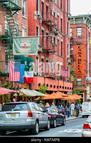 Street in Little Italy, a neighborhood in Lower Manhattan, New York City, USA, once known for its large population of Italian Americans. Stock Photo