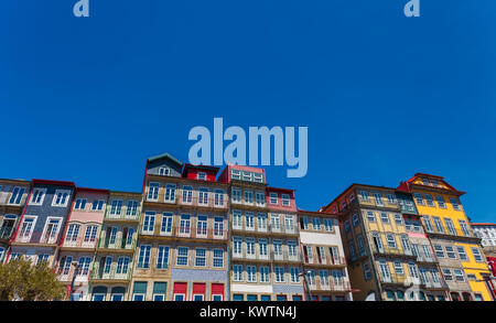 Famous Colorful Houses at Ribeira historic center of Porto in Portugal Stock Photo