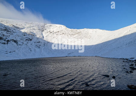Sharp Edge from Scales Tarn in Winter Conditions, Blencathra, Lake District, Cumbria, UK Stock Photo