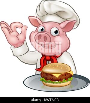 Pig Chef Holding Burger Stock Vector