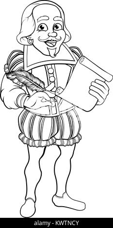 Elizabethan Shakespeare Cartoon Character Stock Vector