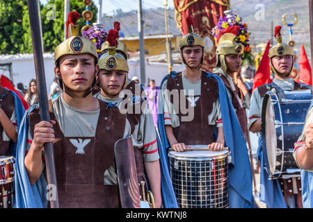 Antigua, Guatemala -  March 19, 2017: Roman soldiers in Lent procession in town with most famous Holy Week celebrations in Latin America Stock Photo